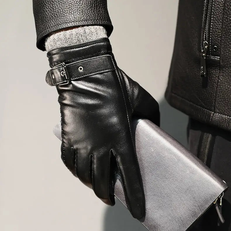 Gants en Cuir Véritable Homme – Gants Hiver Chauds Tactiles pour Conduite et Moto