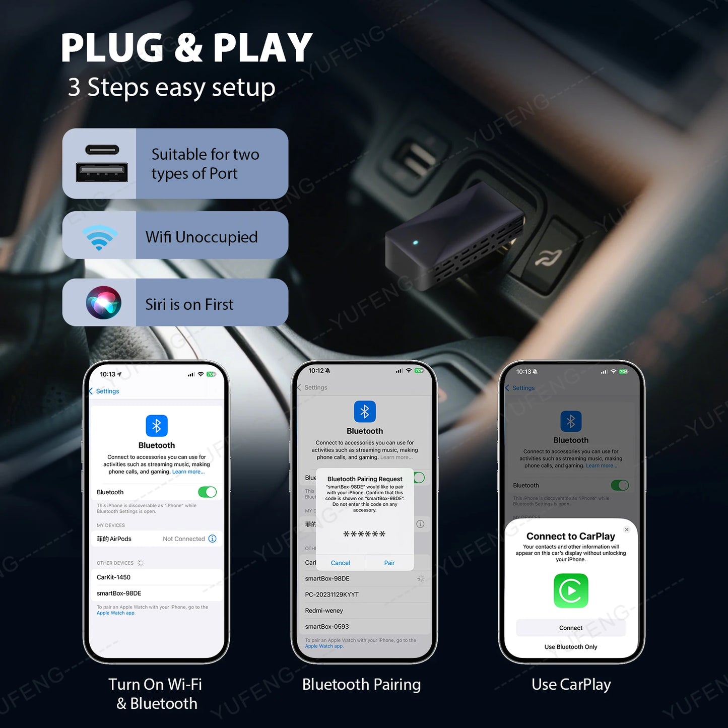 Adaptateur CarPlay Sans Fil 2-en-1 – Transforme CarPlay Filaire en CarPlay Wireless (iPhone)
