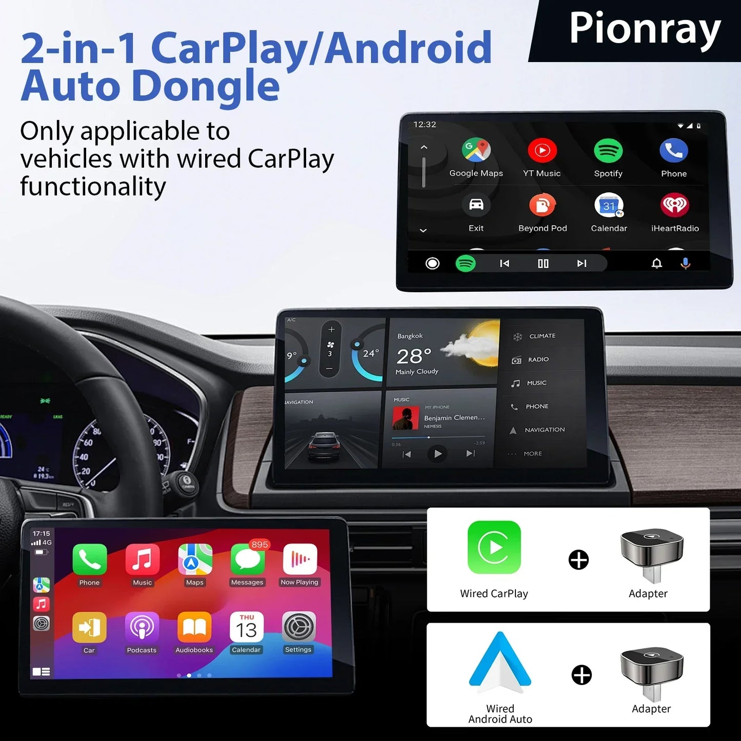 Boîte CarPlay & Android Auto Sans Fil – Compatible 99% des Voitures avec CarPlay Câblé
