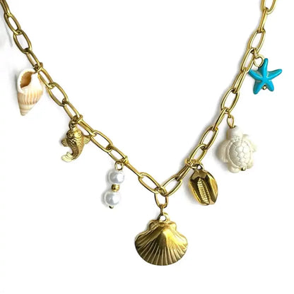 Collier charms marin "Ondine" en acier inoxydable doré